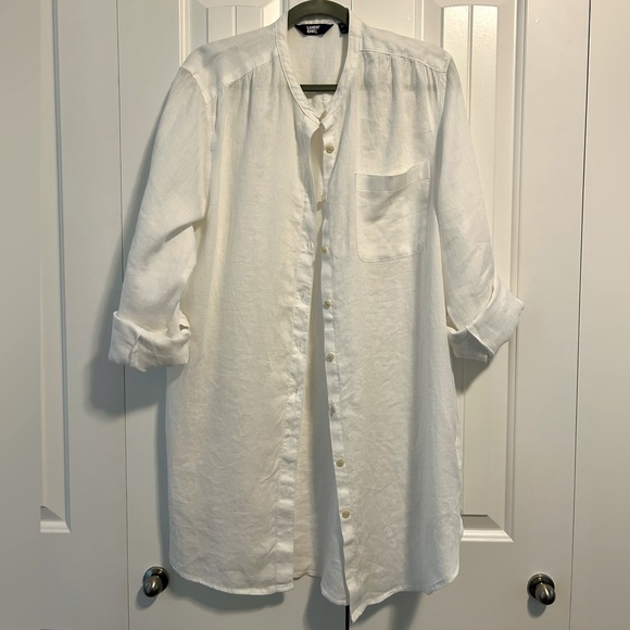 Land’s End White Linen Tunic XL NWOT button-down w/ pockets - Picture 1 of 12